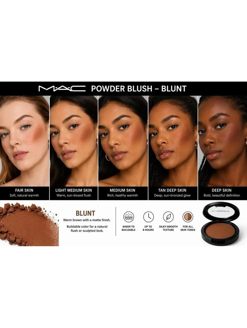 MAC Powder Blush Blunt 6g 0.21 oz Matte Warm Brown Contour Blush New In Box